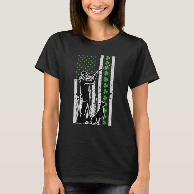 Jagd Ente mit Gun St Patricks Day Usa Flag Hun T-Shirt (Vorderseite)