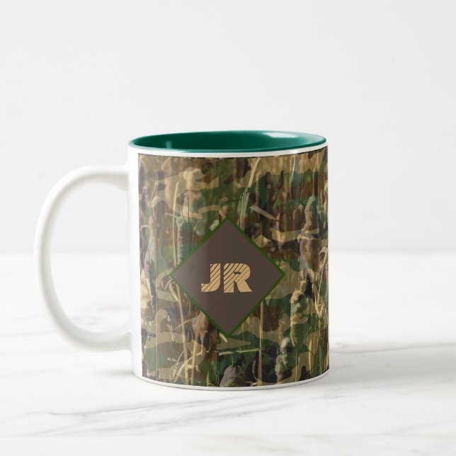 Jagd Fischen und Camping Camouflage Print Zweifarbige Tasse (Links)