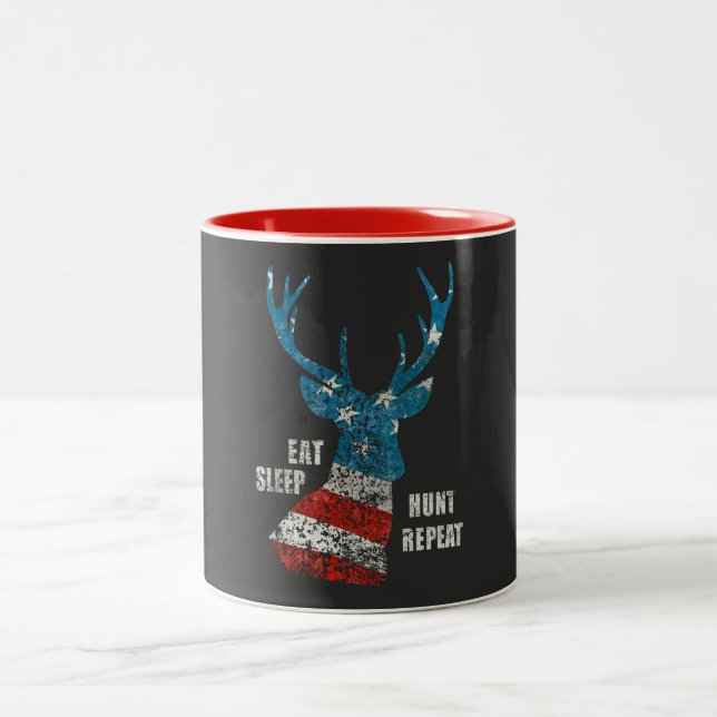 Jagd-Geschenk essen coole Schlaf-Jagd-Wiederholung Zweifarbige Tasse (Mittel)