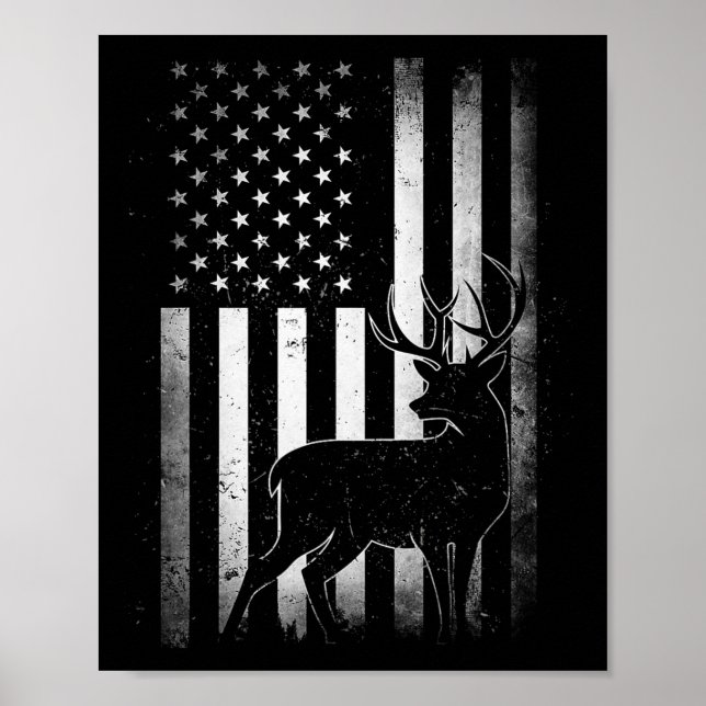 Jagd Jäger Hirsche US-amerikanische Fahne Camoufla Poster (Vorne)