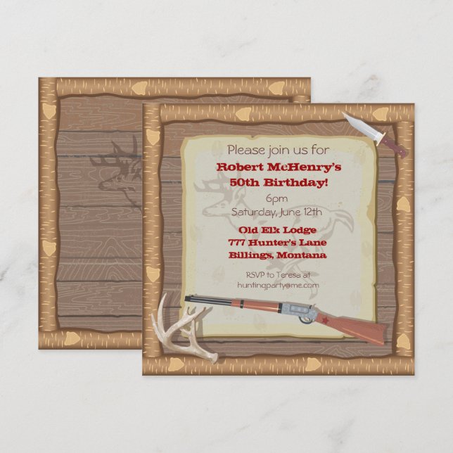 Jagd mit Holzrahmen Einladung (Vorne/Hinten)