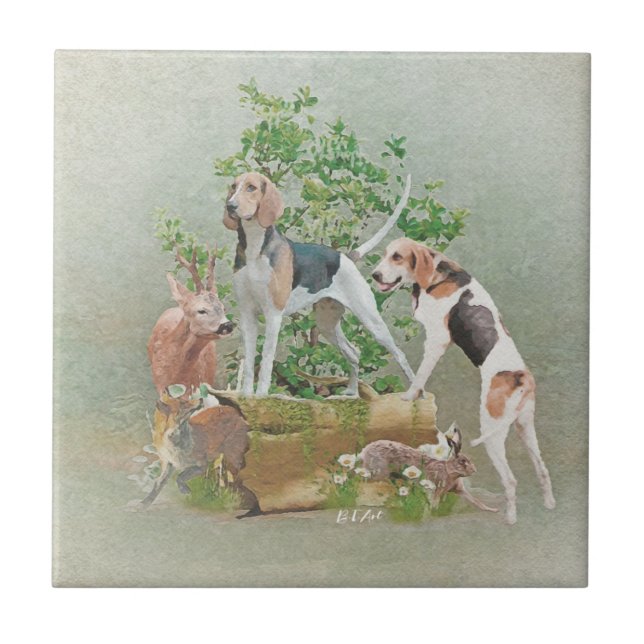 Jagd mit Hunden Fliese (Vorderseite)