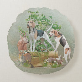 Jagd mit Hunden Rundes Kissen