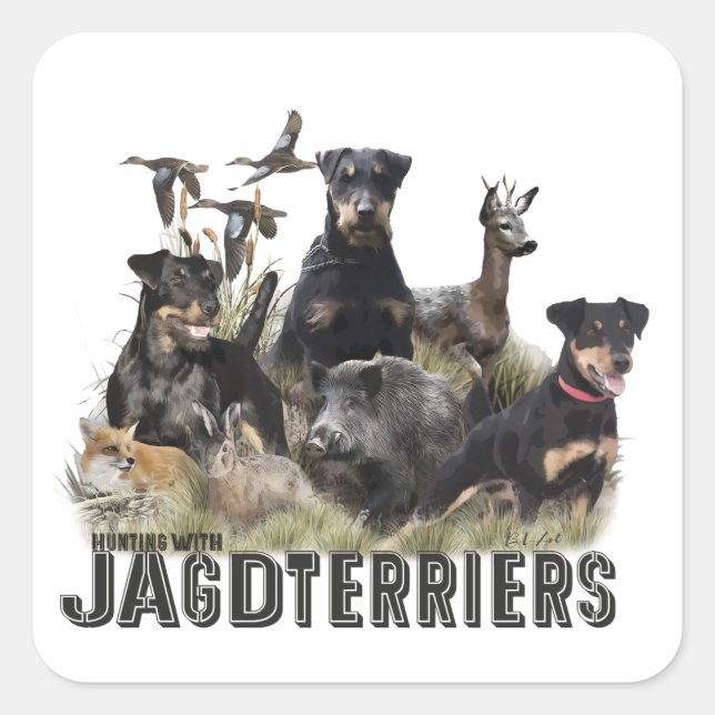Jagd mit Jagdterern , Kunst Quadratischer Aufkleber (Vorderseite)