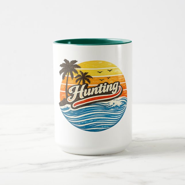 Jagd-Retro-Sonnenuntergangs-Design Tasse (Zentrum)