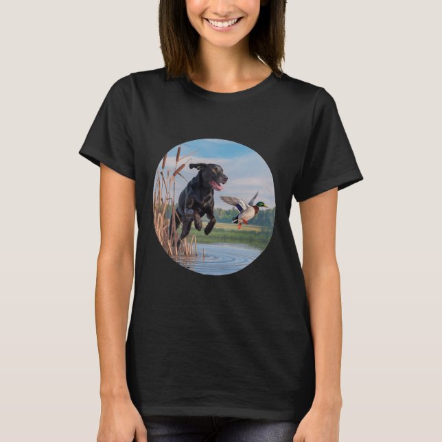 Jagd Schwarzer Labrador Labrador Hunde Jagd Enten. T-Shirt (Vorderseite)