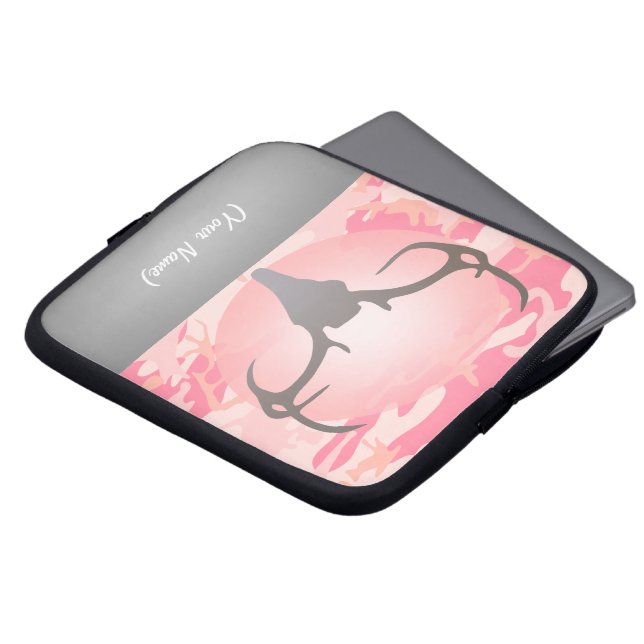 Jagd-Thema-Rotwild-Geweih-Rosa-gesprenkelte Laptopschutzhülle (Vorne Oben)