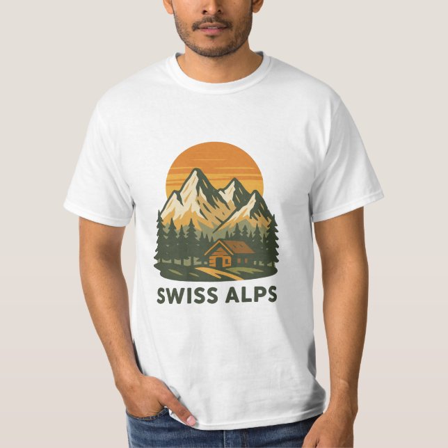 Jagd White Retro Vector Schweizer Alpen T-Shirt (Vorderseite)