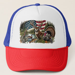 Jagdente Fischen USA Flagge Truckerkappe