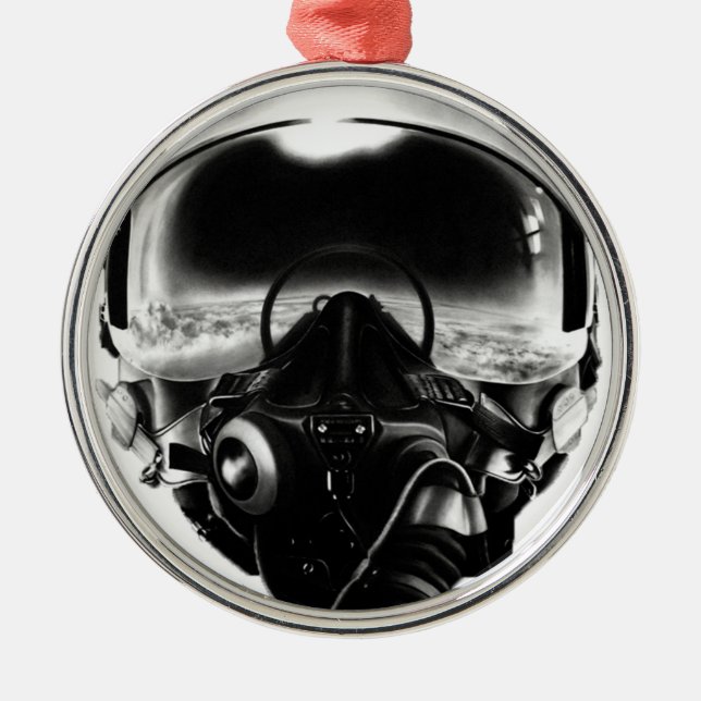 Jagdflieger-Sturzhelm Silbernes Ornament (Vorne)