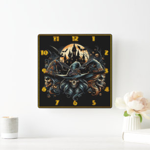 JagdHexen sammeln sich unter Vollmond Quadratische Wanduhr