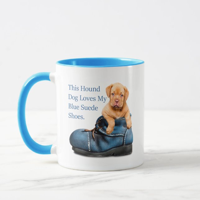 Jagdhund-HundeLiebe-blaue Veloursleder-Schuhe Tasse (Links)