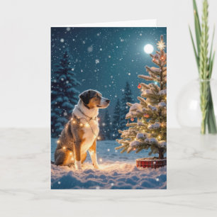 Jagdhund in Weihnachtslichtern verheddert Feiertagskarte