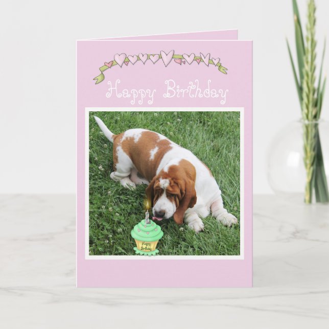 Jagdhund, kleine Kuchen u. Herzen der Karte (Vorderseite)