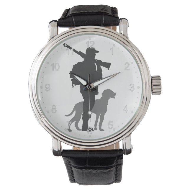 Jagdhund mit Jäger - Farbe wählen Armbanduhr (Vorderseite)