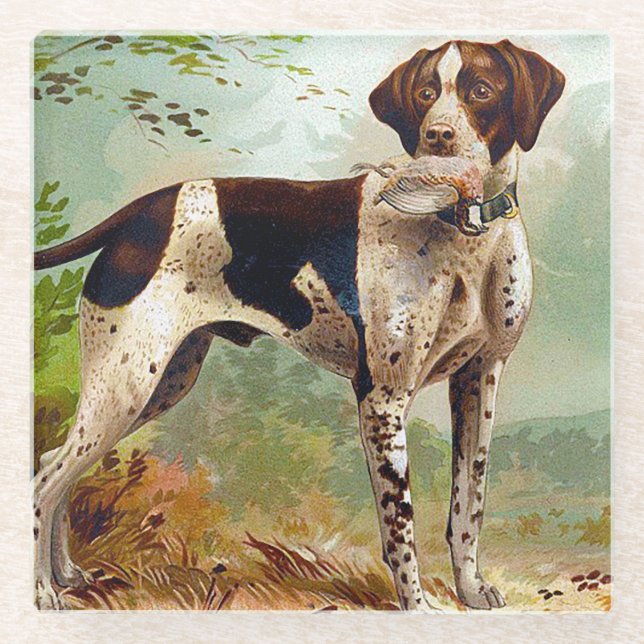 Jagdhund mit Vogel im Maul Glasuntersetzer (Vorderseite)