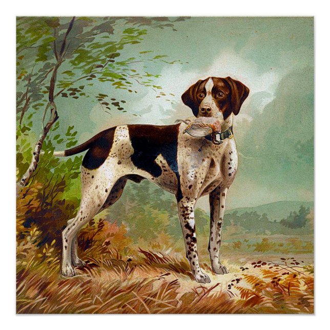 Jagdhund mit Vogel im Maul Poster (Vorderseite)