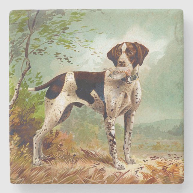Jagdhund mit Vogel im Maul Steinuntersetzer (Vorderseite)