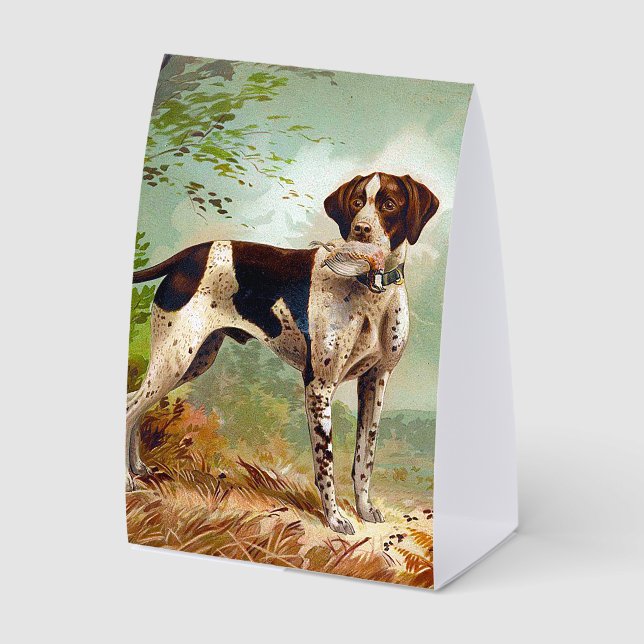 Jagdhund mit Vogel im Maul Tischaufsteller (Vorderseite)
