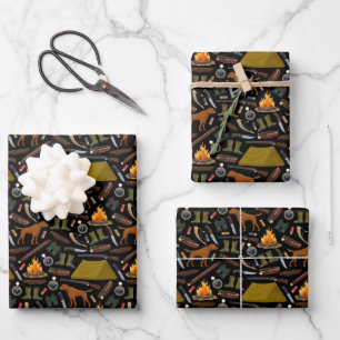 Jagdhund Schrotflinte Zelt Fernglas Sport Geschenkpapier Set