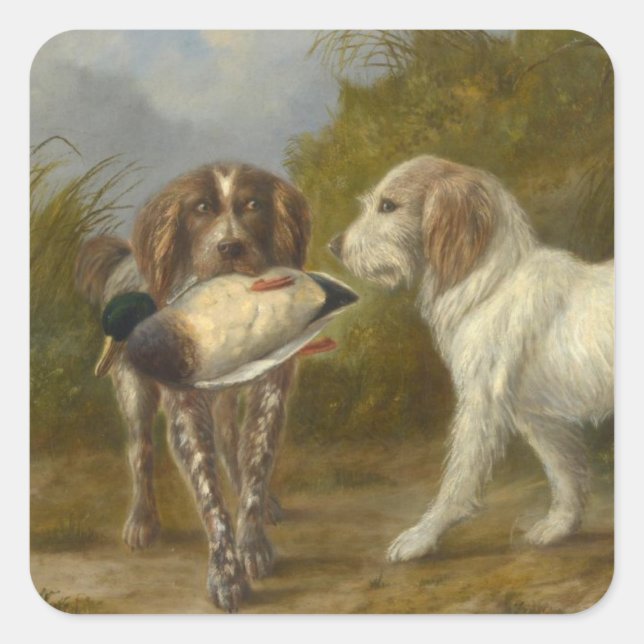 Jagdhunde (von Carlo Ademollo) Quadratischer Aufkleber (Vorderseite)