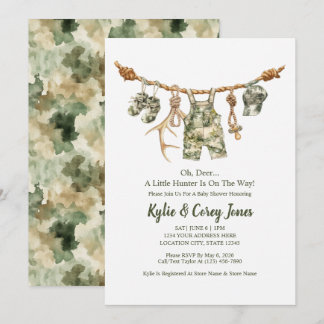 Jagdkleidung Wäscheleine Camo Junge Baby-Party Einladung