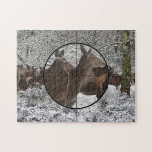 Jagdkuh-Elch-Sichtfeld Winterbrunft Wald-Puzzle