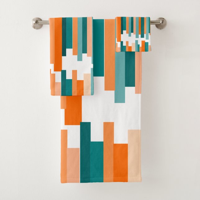 Jagdlinien - Aquamarin und Orange  Badhandtuch Set (Insitu)