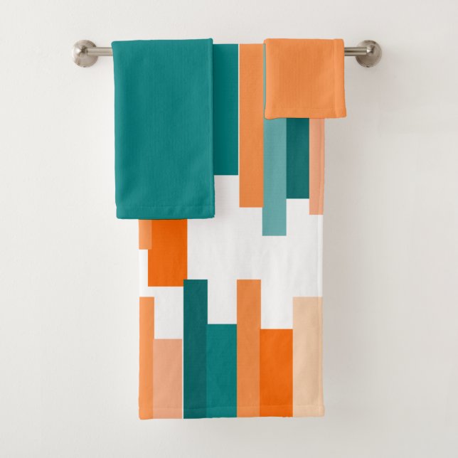 Jagdlinien - Aquamarines und orangefarbenes Badetu Badhandtuch Set (Insitu)
