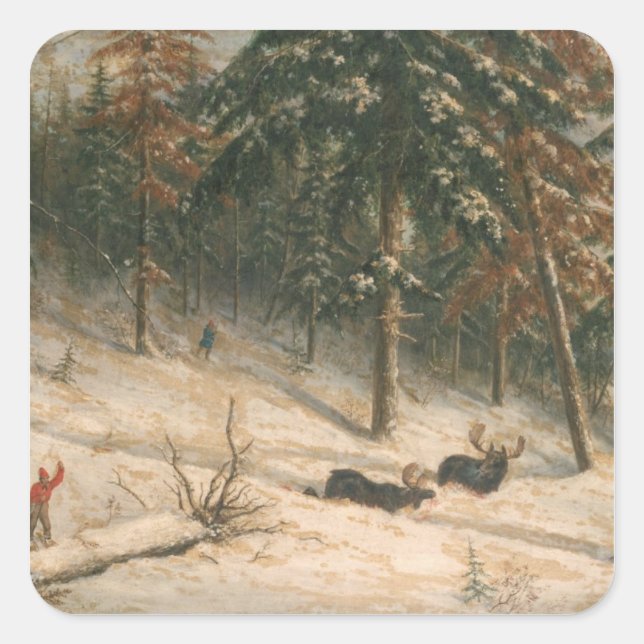 Jagdmoose Quadratischer Aufkleber (Vorderseite)