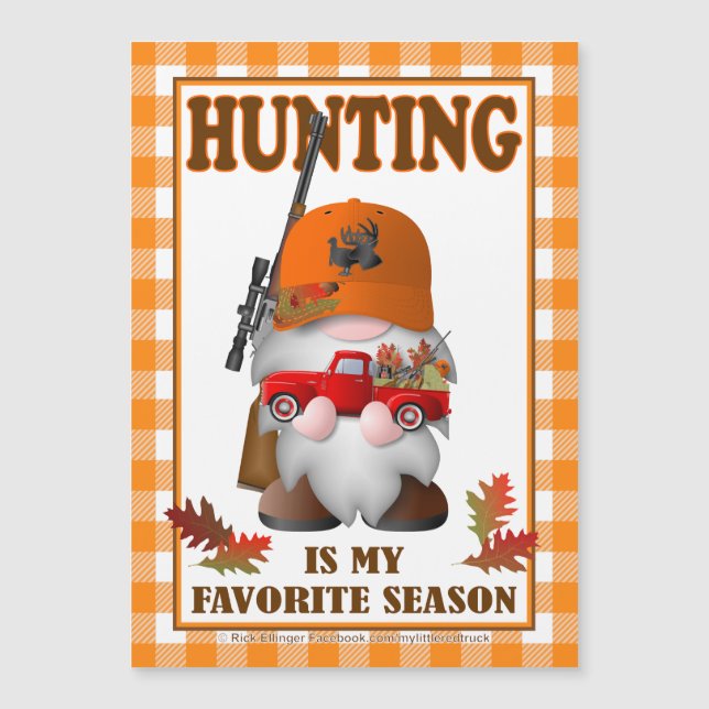 Jagdnome mit Little Red Truck Vinyl-Magnet Magneteinladung (Vorderseite)
