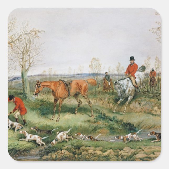 Jagdszene Quadratischer Aufkleber (Vorderseite)