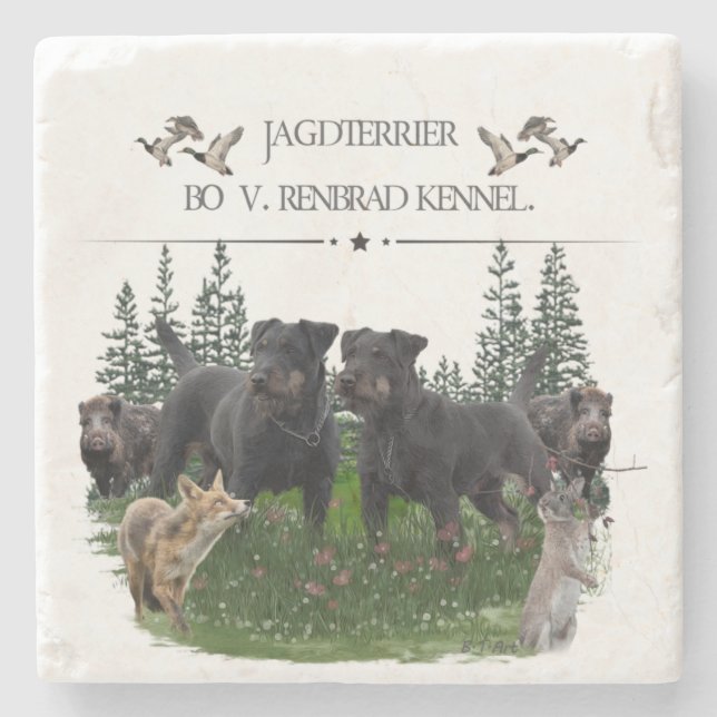 Jagdterer Bo gegen Renbrad Kennel. HP Notebook-Ski Steinuntersetzer (Vorderseite)