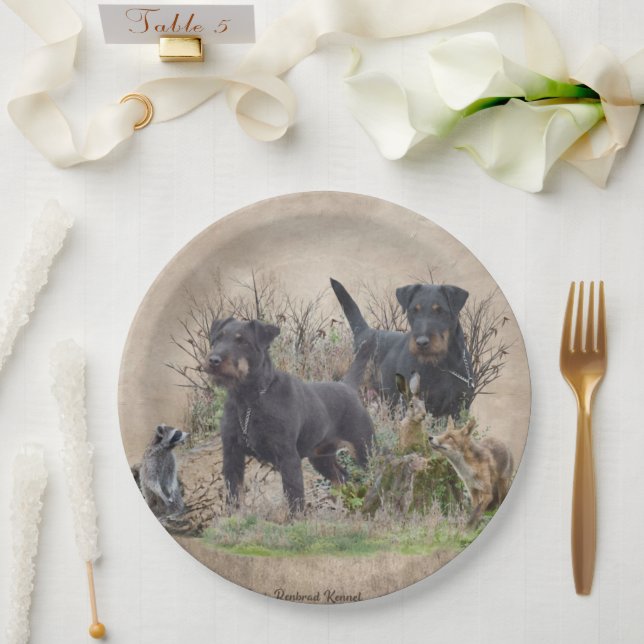 Jagdterer , Bo gegen Renbrad Kennel.'' Sticker Pappteller (Hochzeit)