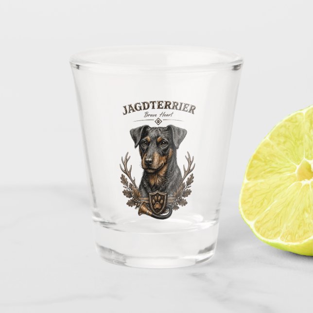 Jagdterrier, Jagdlogo Schnapsglas (Vorderseite)