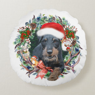 Jagdterry, Frohe Weihnachten Rundes Kissen