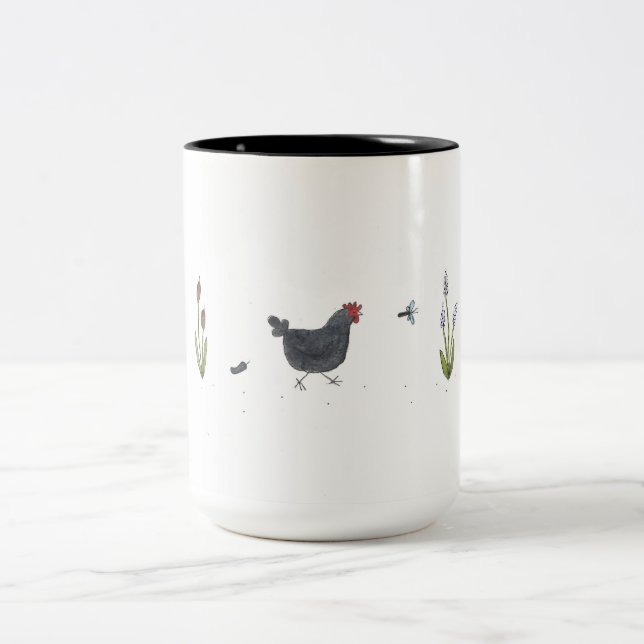Jagen der Libellen-Tasse Zweifarbige Tasse (Mittel)