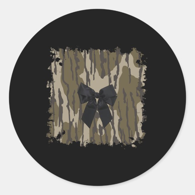 Jagen Girl Camouflage Black Bow Ribbon Runder Aufkleber (Vorderseite)