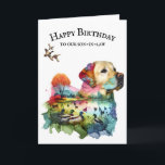 Jagen Labrador Retriever Son-in-law Karte<br><div class="desc">Watercolor Doppelexposition einer Labrador Retriever Profil Silhouette mit mallard Enten abgeschieden auf weißem Hintergrund. Alle Texte können geändert werden.</div>