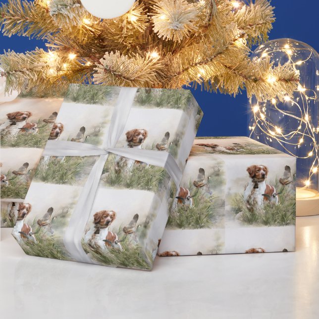 Jagen mit einem Bretagne-Hund, Kunst Geschenkpapier (Feiertage)