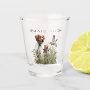 Jagen mit einem Bretagne-Hund, Kunst Schnapsglas