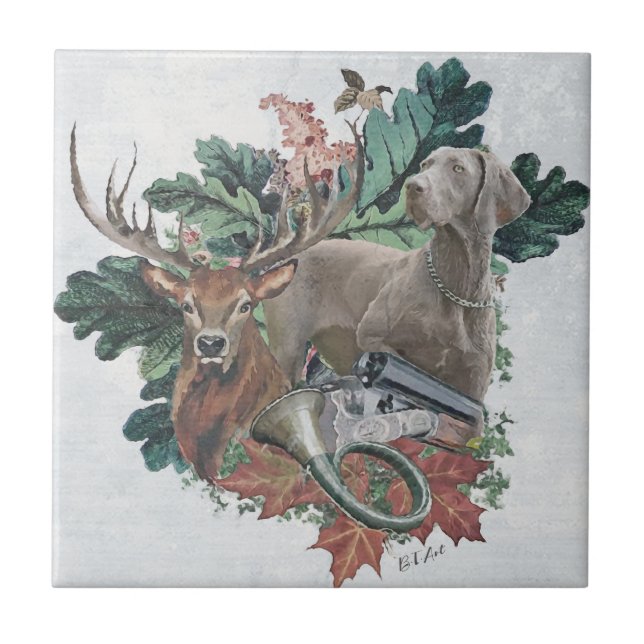 Jagen mit einem Weimaraner, "Grauer Geist" Fliese (Vorderseite)