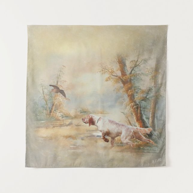 Jagen mit englischem Setter im Wald, Ar Wandteppich (Vorderseite)