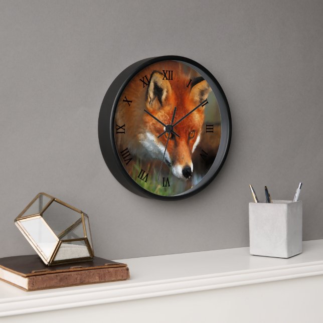 Jagen Roter Fuchs Ölgemälde Kunst Uhr (Büro)