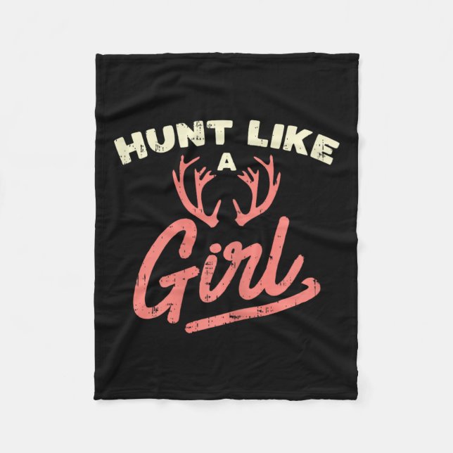 Jagen wie ein Mädchen Antler Jagd Frauen Ladys Hun Fleecedecke (Vorderseite)