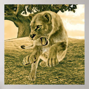 Jagende Löwin Poster