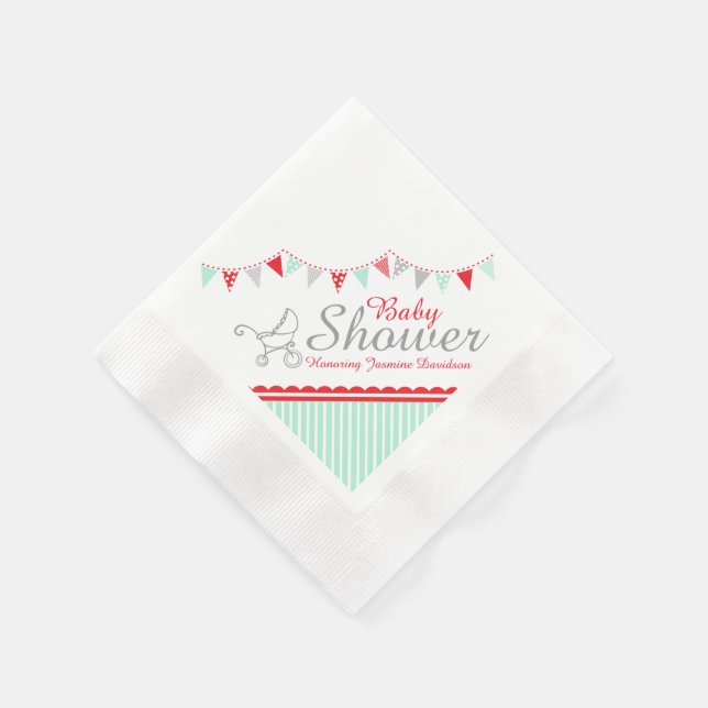 Jäger Baby Dusche rot grau Name Papierserviette (Ecke)