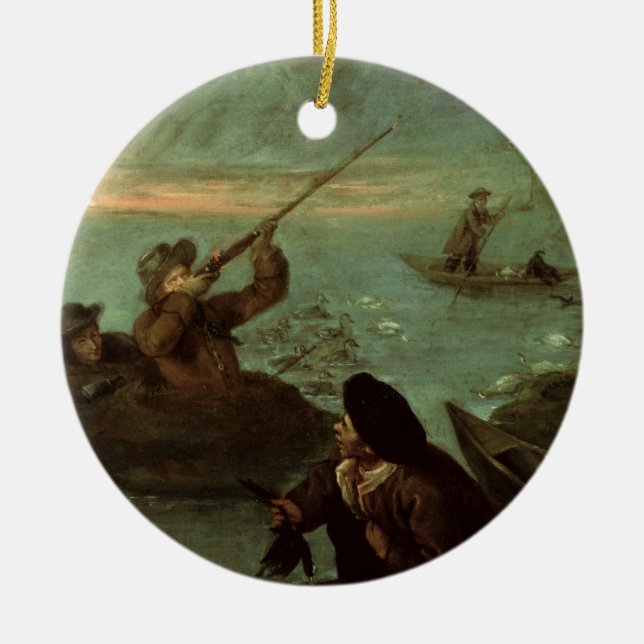 Jäger, die auf Enten (Öl, schießen auf Leinwand) Keramikornament (Vorne)