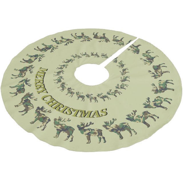 Jäger Elch und Camouflage IHR NAME Tree Rock Polyester Weihnachtsbaumdecke (Schrägansicht)