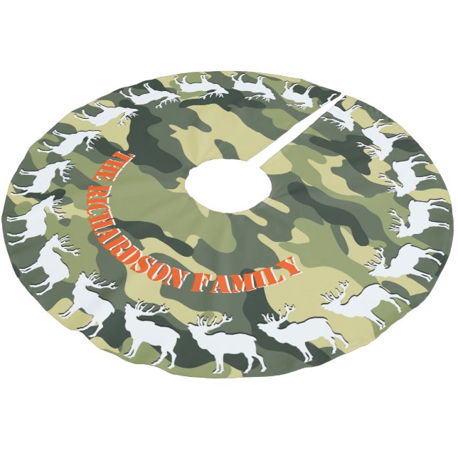 Jäger Elch und Camouflage IHR NAME Tree Rock Polyester Weihnachtsbaumdecke (Schrägansicht)